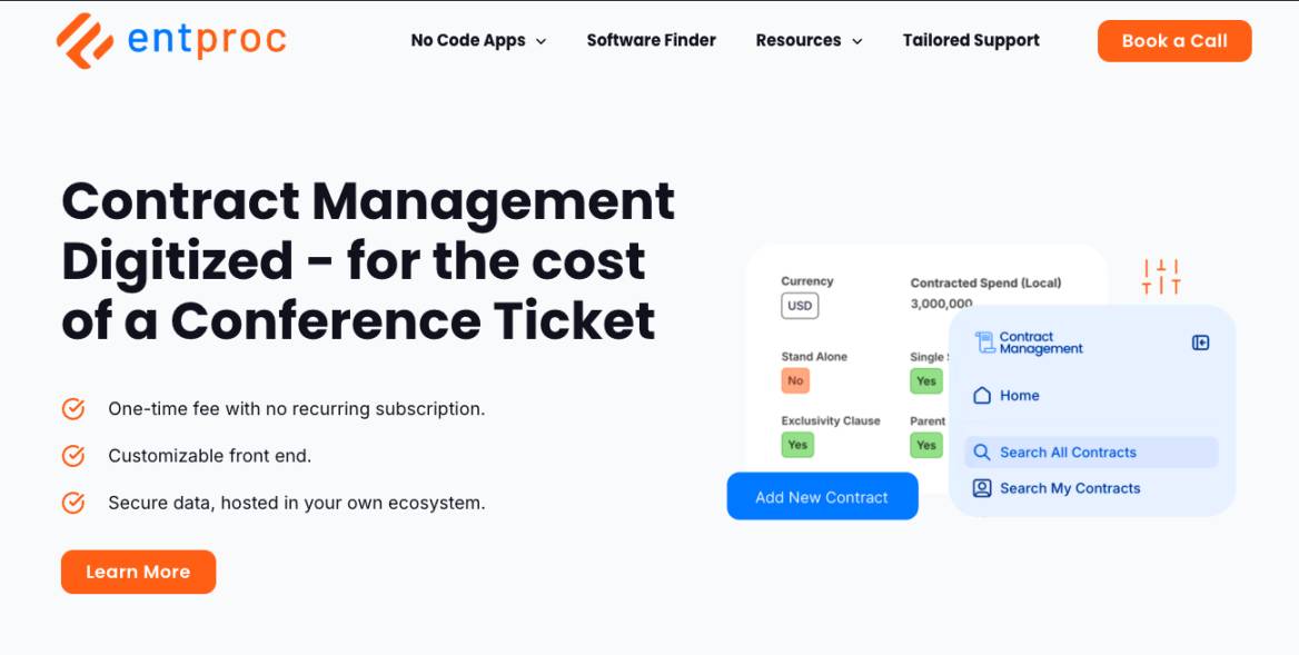 EntProc contract management homepage